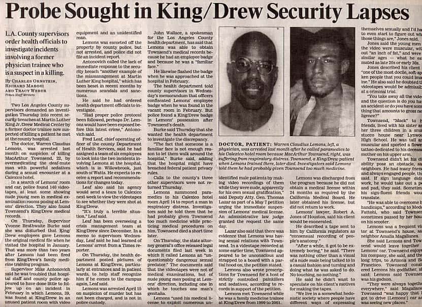 Probe Sought In King Drew Lapses